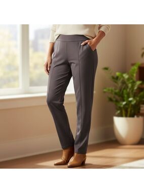 Anne Klein Womens Curvy Stretchy Gray Chinos Pants